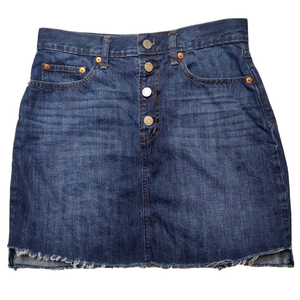 GAP DENIM Women Size 29 Button Fly Raw Hem 16" Denim Mini Skirt